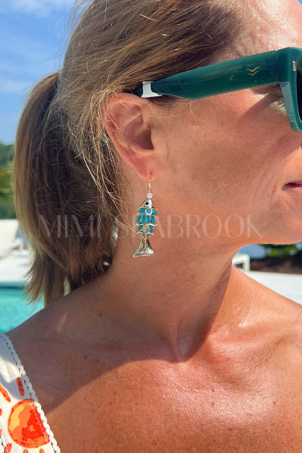 Fish Dangle Earrings, turquoise