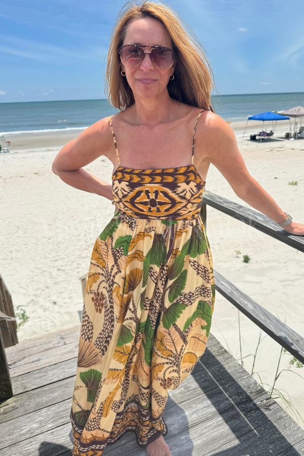 Foliage Sketch Sand Maxi Dress by Farm Rio