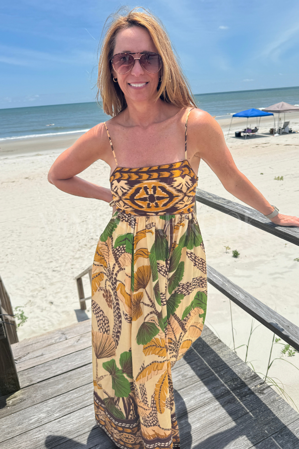 Foliage Sketch Sand Maxi Dress by Farm Rio