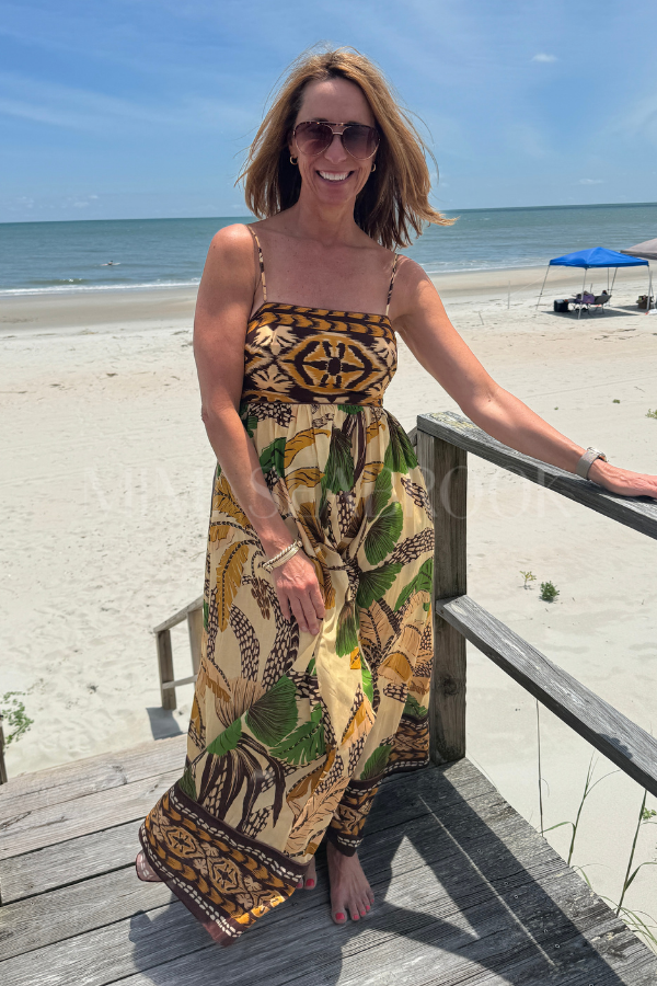 Foliage Sketch Sand Maxi Dress by Farm Rio