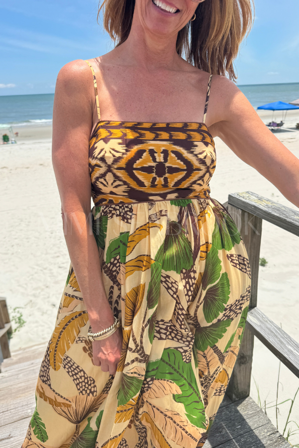 Foliage Sketch Sand Maxi Dress by Farm Rio