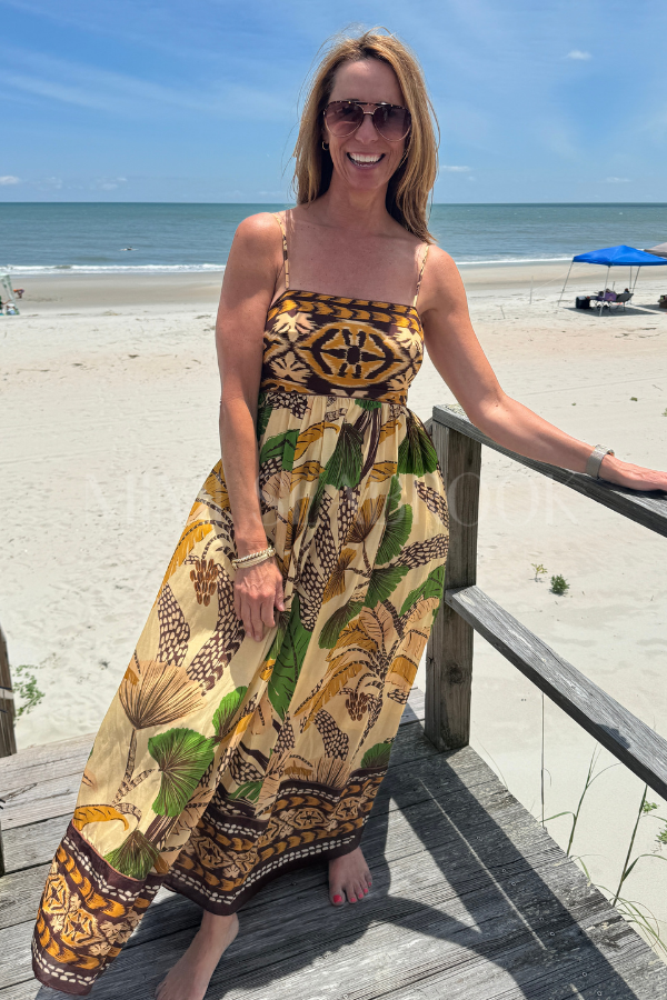 Foliage Sketch Sand Maxi Dress by Farm Rio