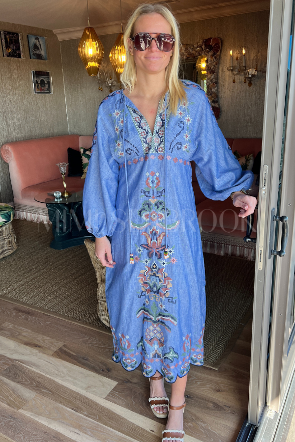 Garden Tapestry Blue Embroidery Midi Dress by Farm Rio