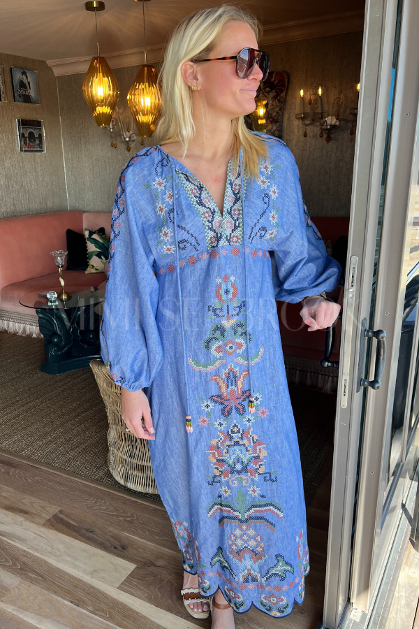 Garden Tapestry Blue Embroidery Midi Dress by Farm Rio