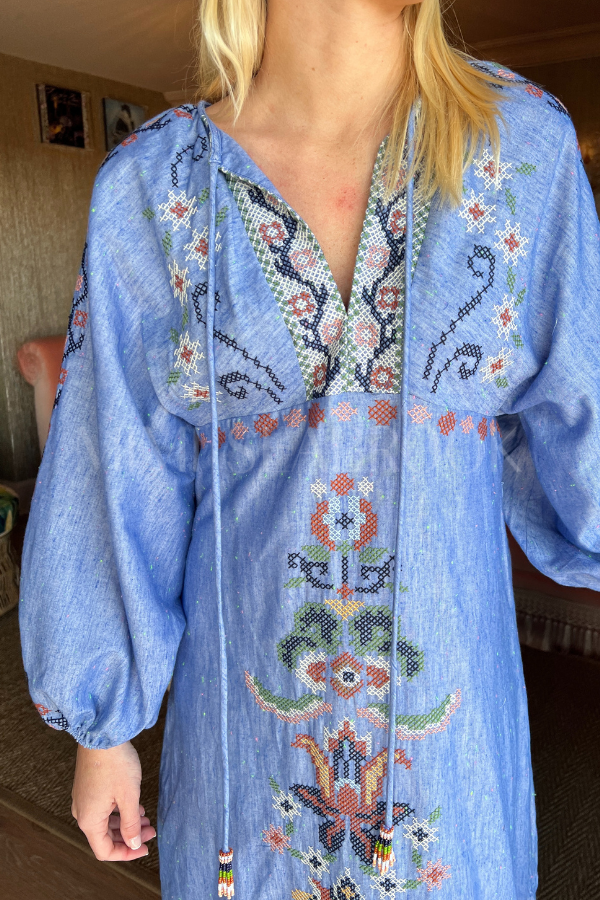 Garden Tapestry Blue Embroidery Midi Dress by Farm Rio