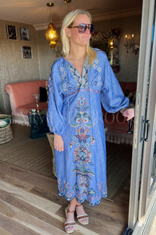 Garden Tapestry Blue Embroidery Midi Dress by Farm Rio