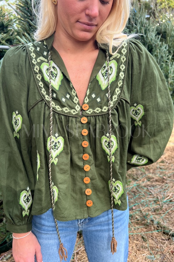 Green Embroidered Blouse by Farm Rio