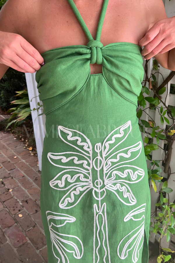 Green Palm Tree Embroidery Midi Dress by Farm Rio