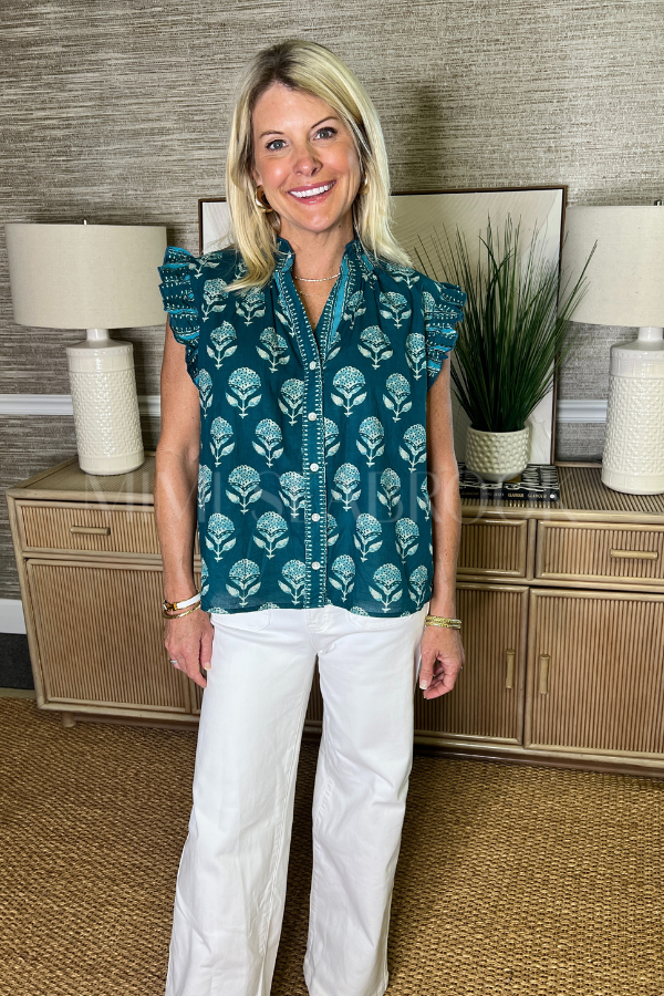 Hendrick top, teal multi