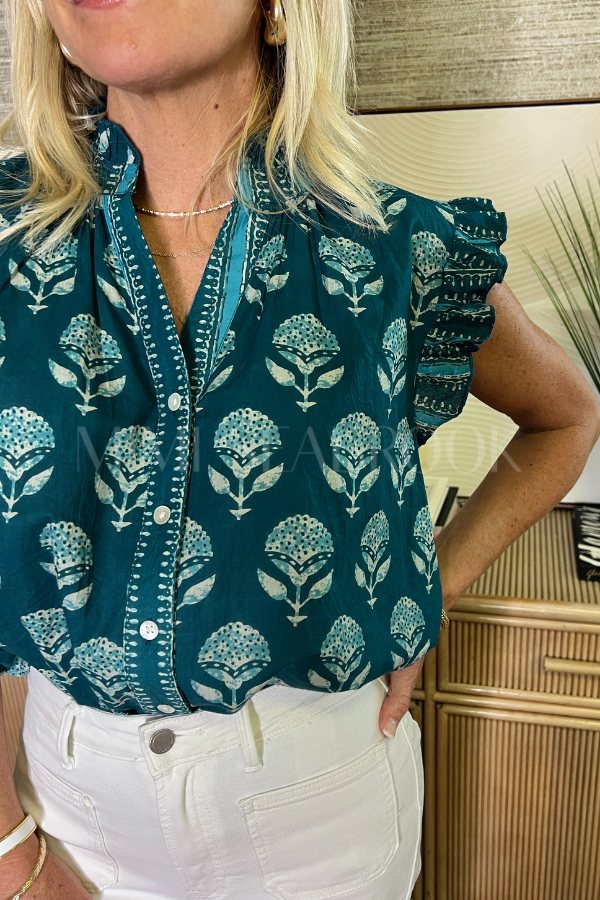 Hendrick top, teal multi
