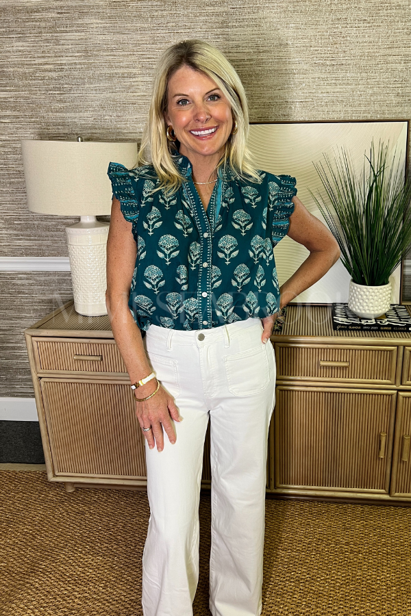 Hendrick top, teal multi