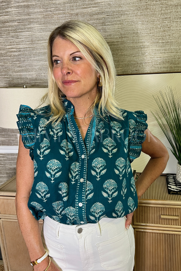 Hendrick top, teal multi