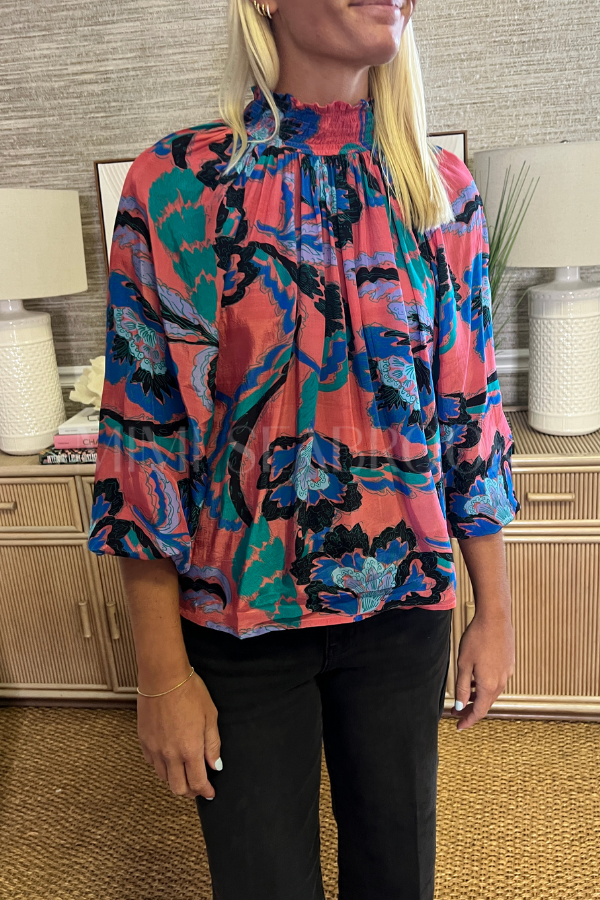 High Neck Blouse, Bergamo Cinnamon by Oliphant