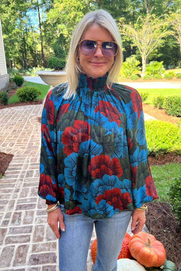 High Neck Blouse, Madrid Blue by Oliphant