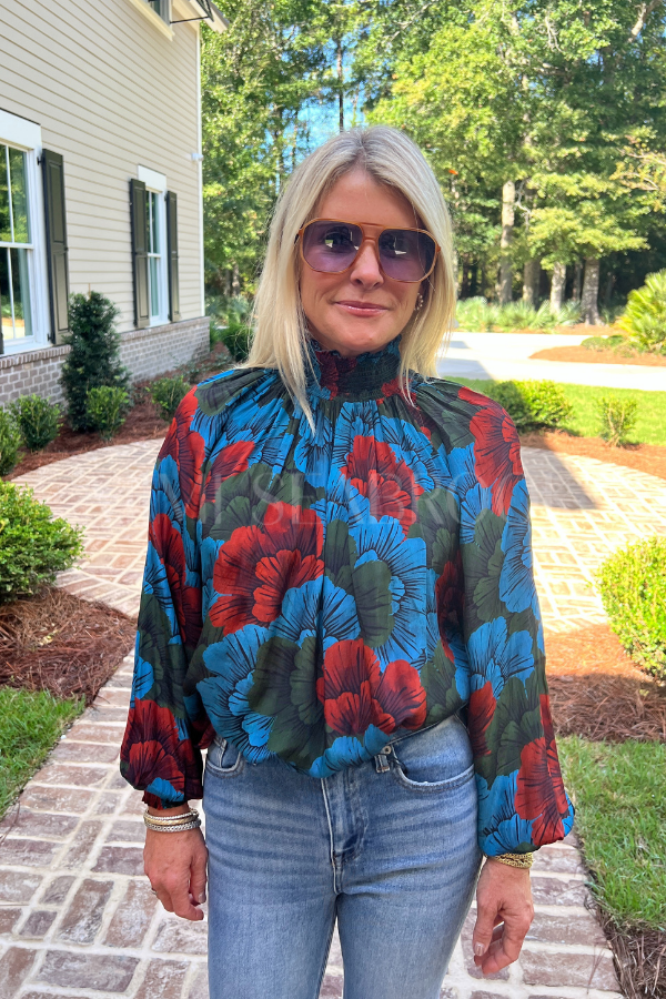 High Neck Blouse, Madrid Blue by Oliphant