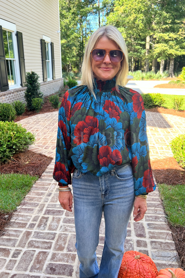 High Neck Blouse, Madrid Blue by Oliphant