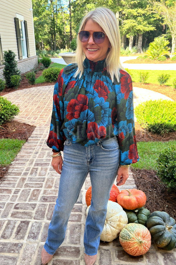 High Neck Blouse, Madrid Blue by Oliphant