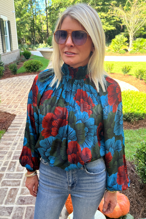 High Neck Blouse, Madrid Blue by Oliphant