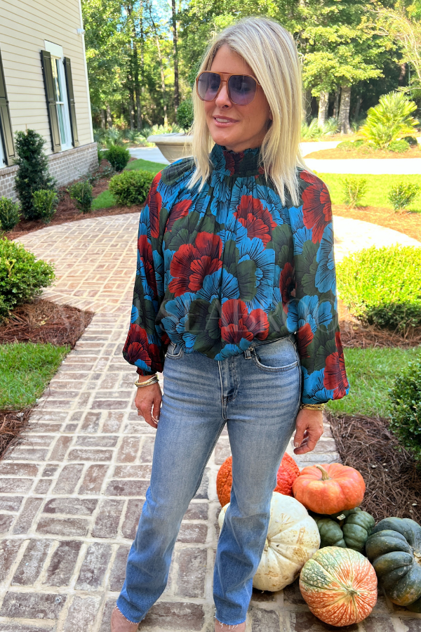 High Neck Blouse, Madrid Blue by Oliphant