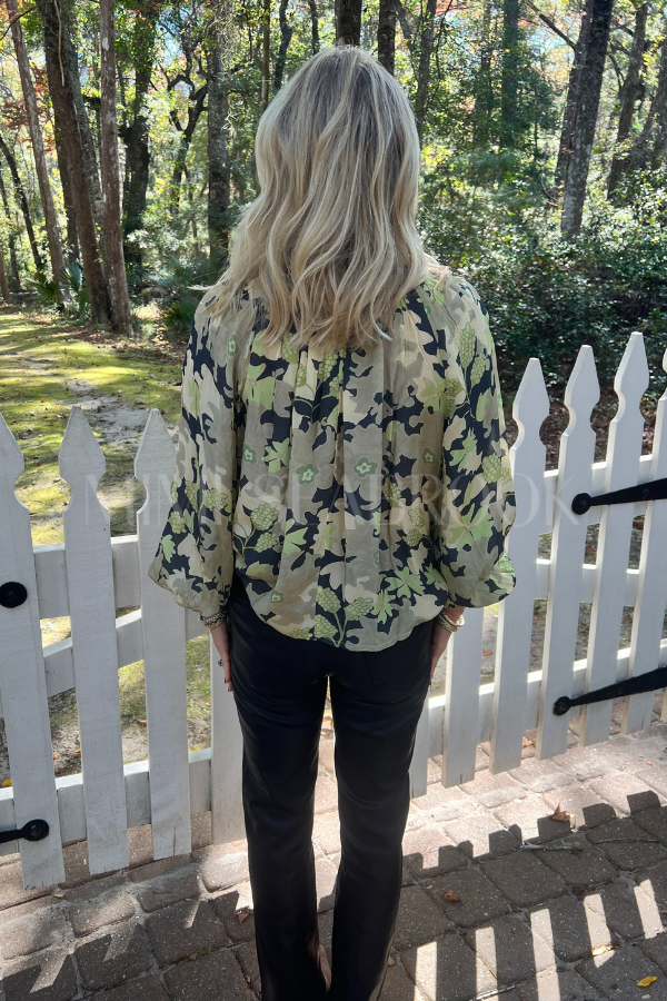 High Neck Blouse, Suzani Charcoal by Oliphant