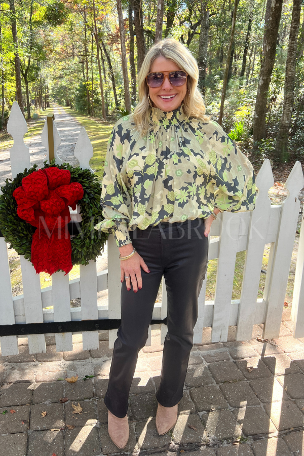 High Neck Blouse, Suzani Charcoal by Oliphant