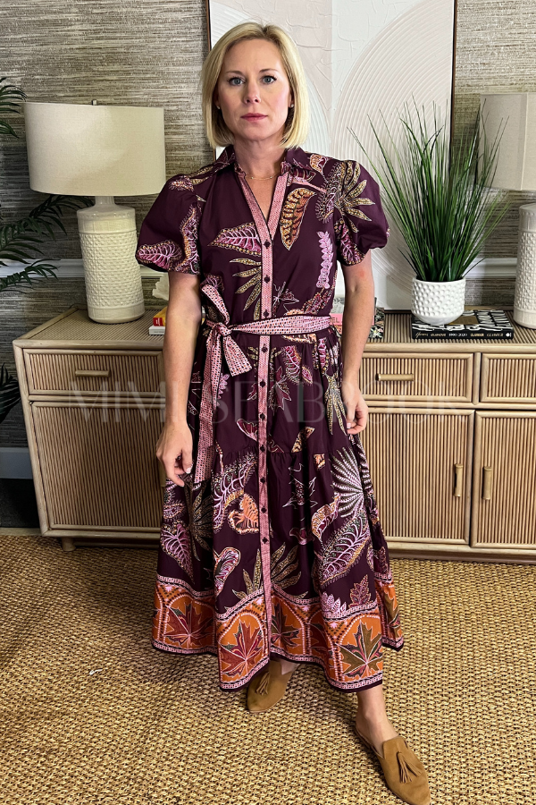 Hobson dress, wine flora print