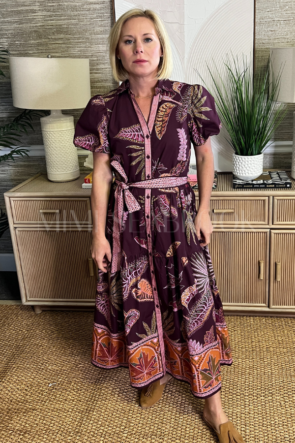 Hobson dress, wine flora print