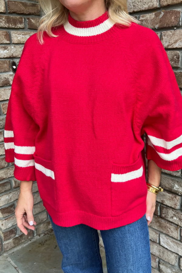 Ines sweater, red/cream