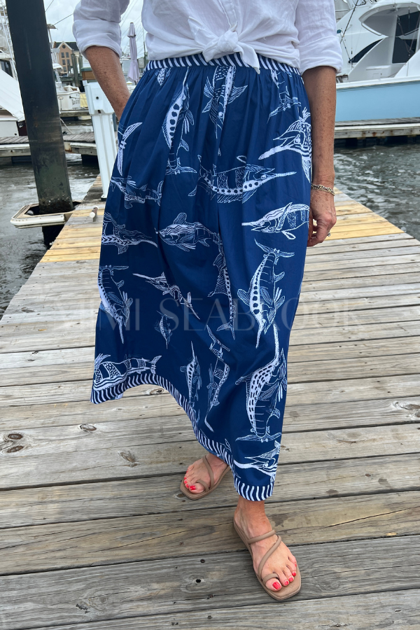 Islamorada Skirt by King + Pitt, blue billfish print (pre-order)