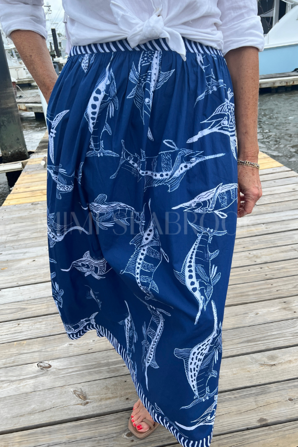 Islamorada Skirt by King + Pitt, blue billfish print (pre-order)