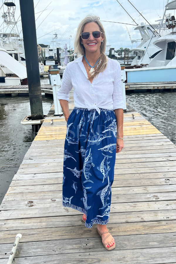 Islamorada Skirt by King + Pitt, blue billfish print (pre-order)