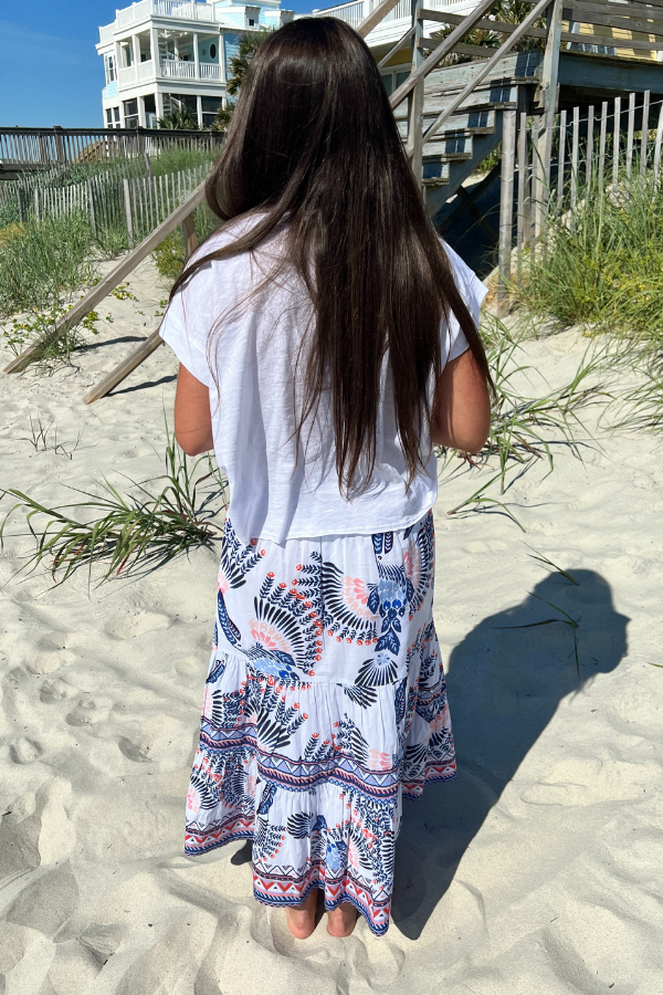Kylie Skirt, aztec bird print by King + Pitt