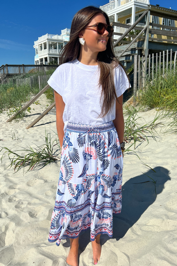 Kylie Skirt, aztec bird print by King + Pitt