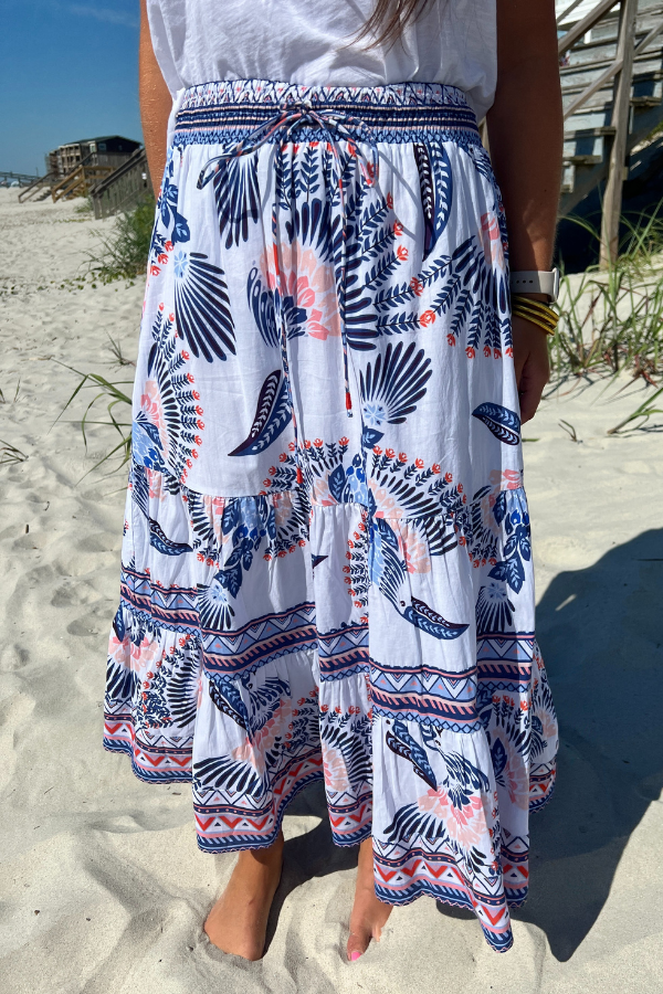 Kylie Skirt, aztec bird print by King + Pitt