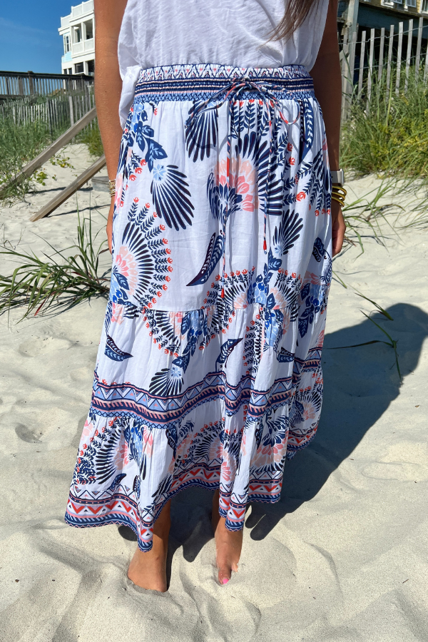 Kylie Skirt, aztec bird print by King + Pitt