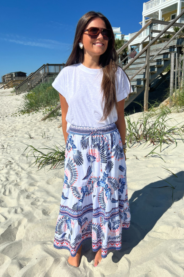 Kylie Skirt, aztec bird print by King + Pitt