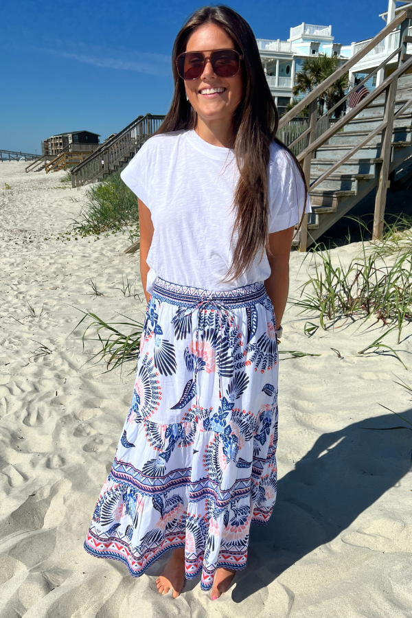 Kylie Skirt, aztec bird print by King + Pitt