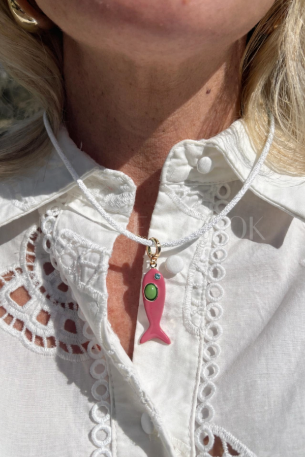 Leather Fish Necklace, coconut/pink by Smith & Co