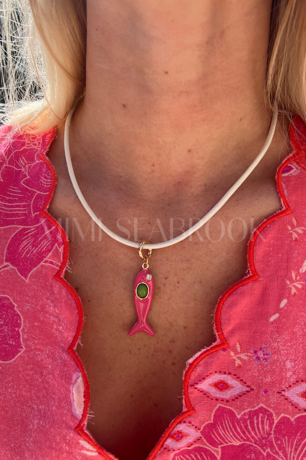 Leather Fish Necklace, coconut/pink by Smith & Co