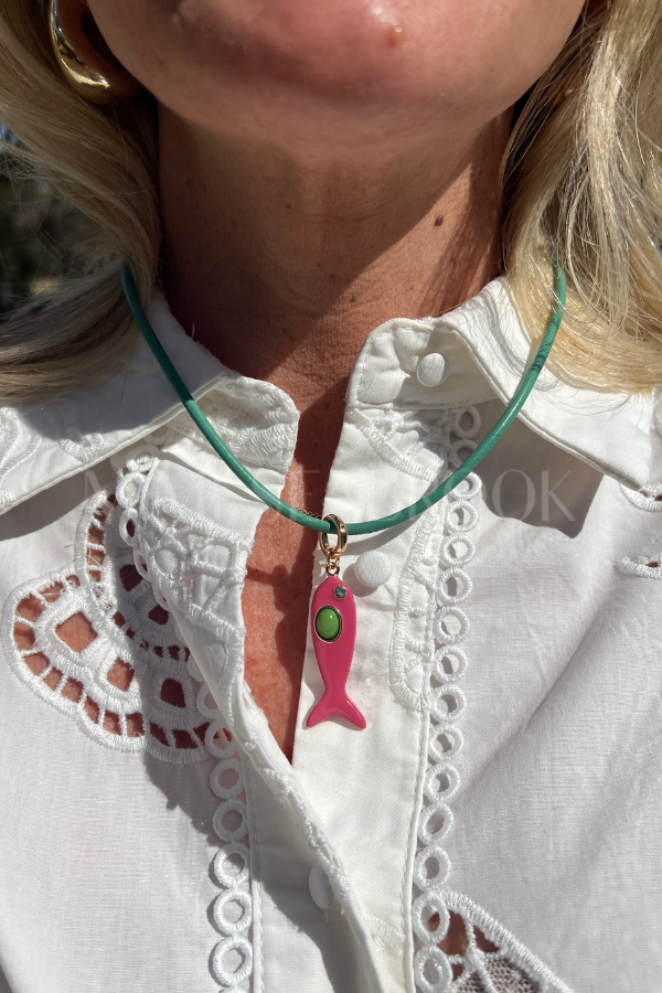 Leather Fish Necklace, pink/blue by Smith & Co