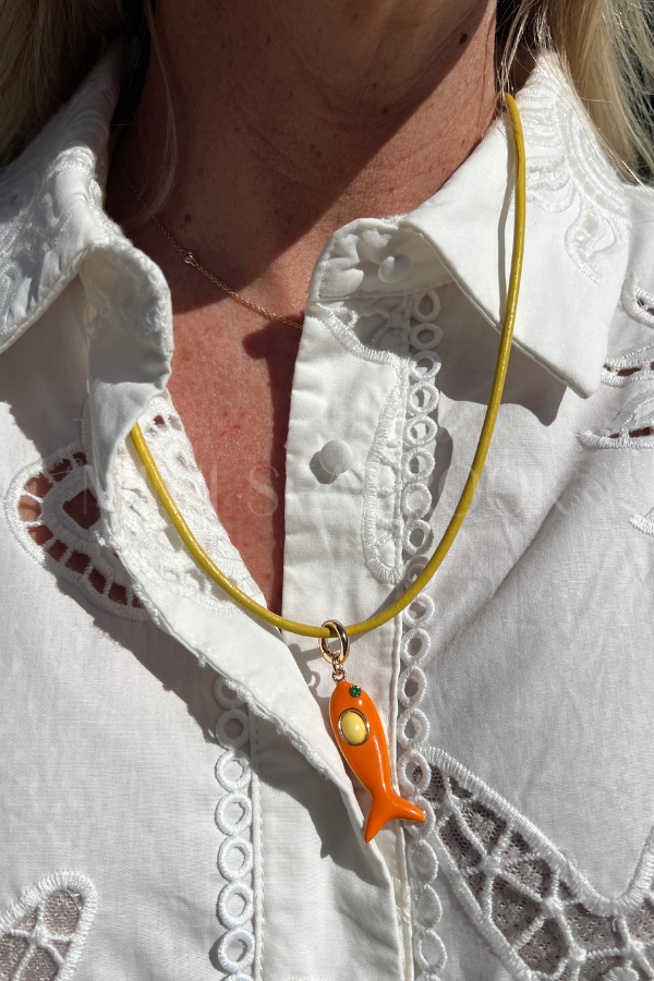 Leather Fish Necklace, yellow/orange by Smith & Co