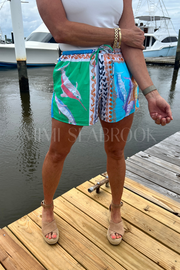 Little Palm Shorts by King + Pitt, conch republic print (pre-order)