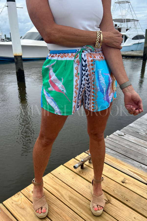 Little Palm Shorts by King + Pitt, conch republic print (pre-order)