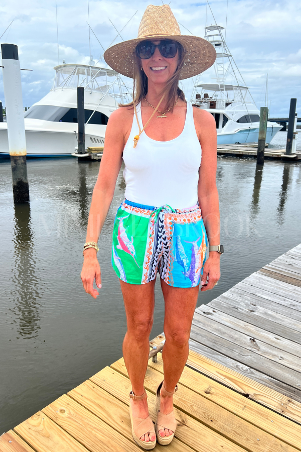 Little Palm Shorts by King + Pitt, conch republic print (pre-order)