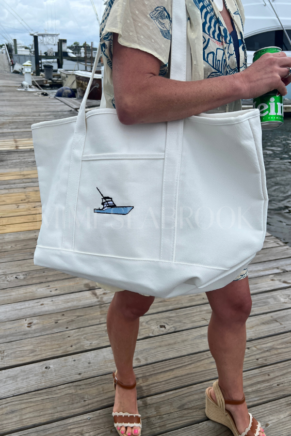 Lowcountry Tote Bag by Mimi Seabrook, Sportfishing Boat