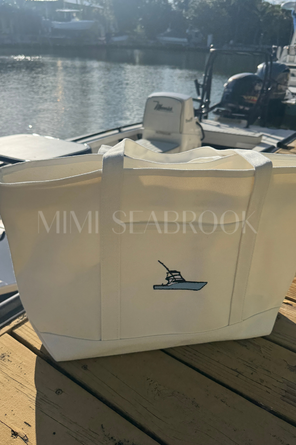Lowcountry Tote Bag by Mimi Seabrook, Sportfishing Boat