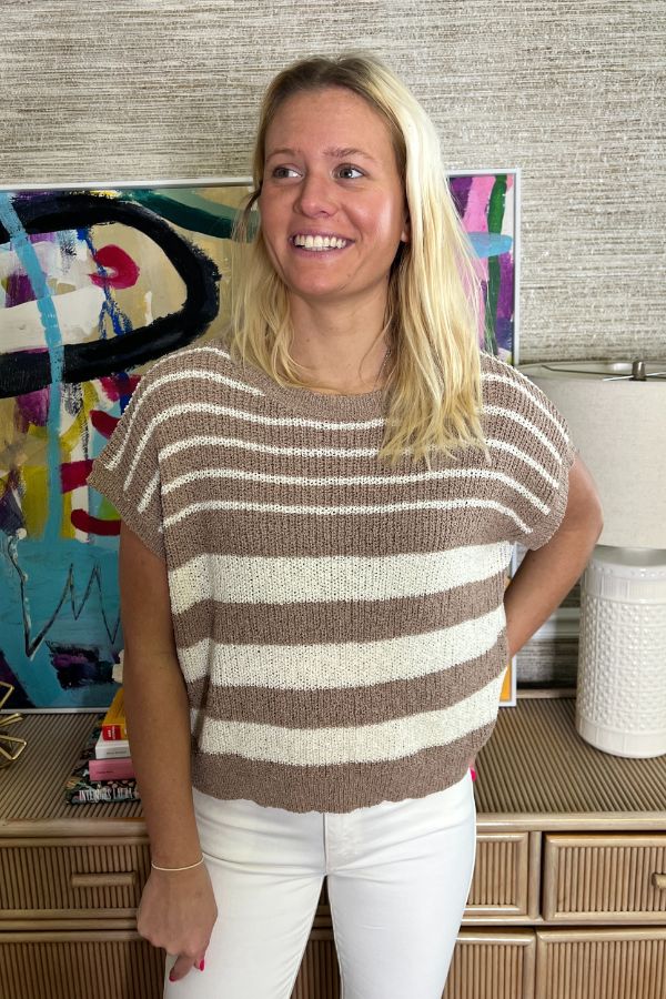 Marsha sweater top, mocha/white