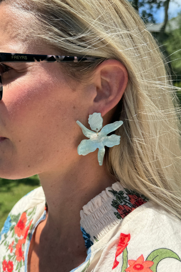 Magnolia Glitter Flower Earrings, mint