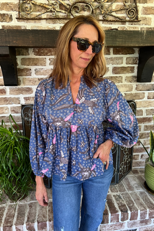 Mandarin Balloon Top, Bali Navy by Oliphant