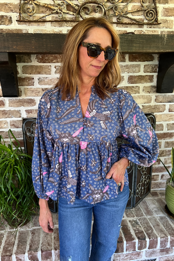 Mandarin Balloon Top, Bali Navy by Oliphant